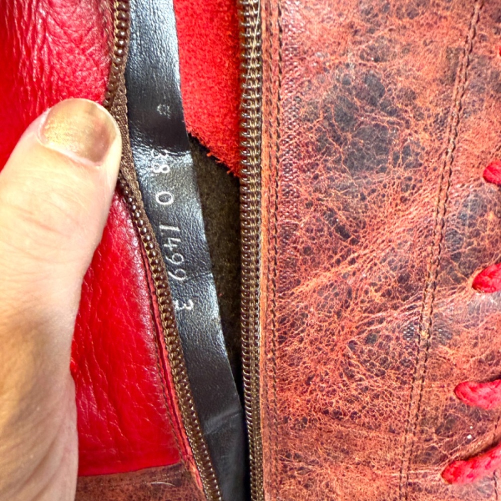 Distressed Red Leather Lace-Up Boot - Picture 10 of 12